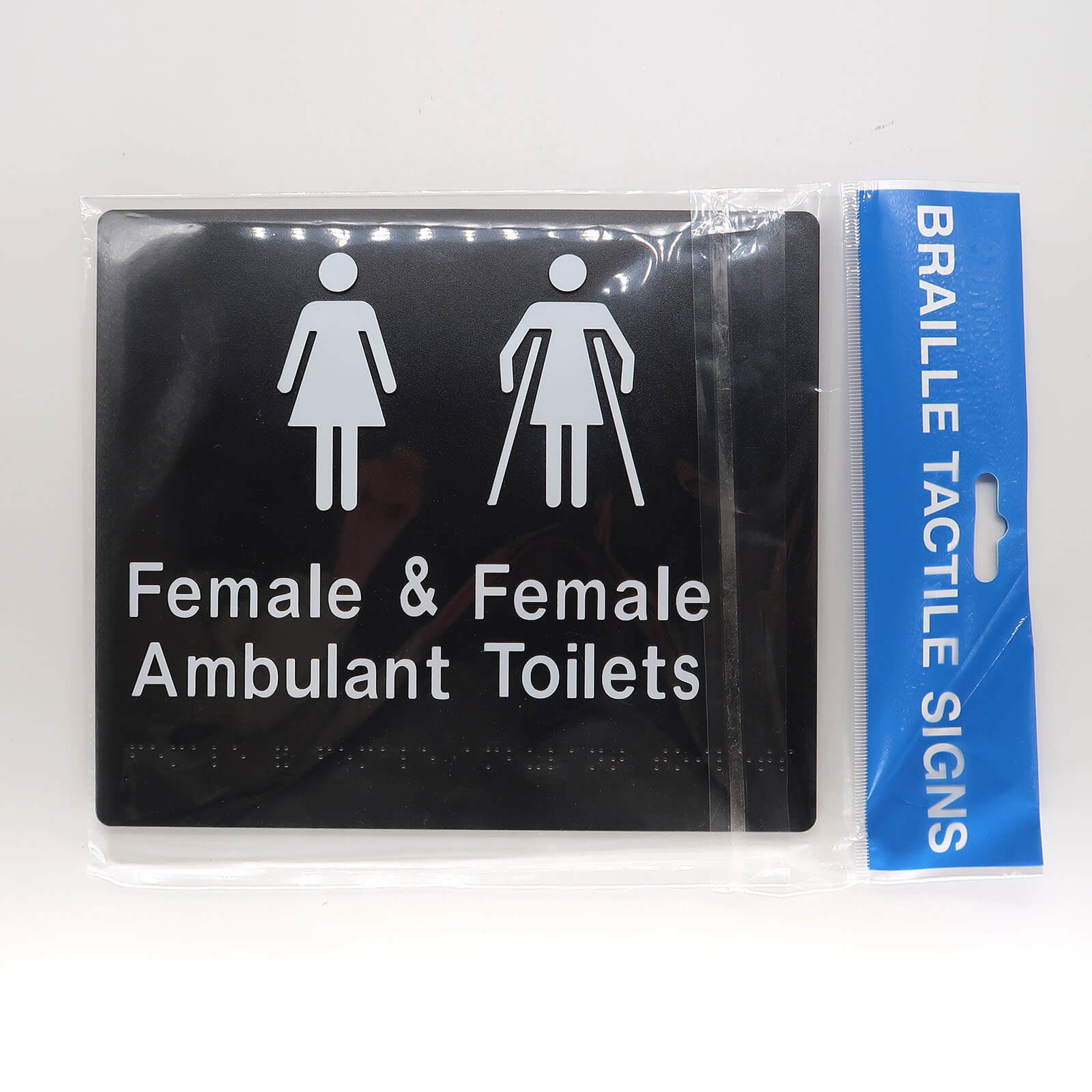 Female & Female Ambulant Toilets Braille Sign - Black